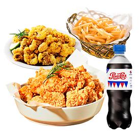 크리스피 순살치킨(소) + 닭모래집튀김(소) + 감자튀김(소) + 콜라 500ml